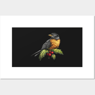 Holiday Bird American Robin Posters and Art